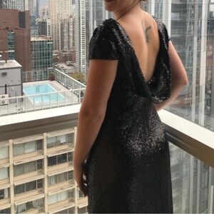 Revelry black sequined bridesmaids gown